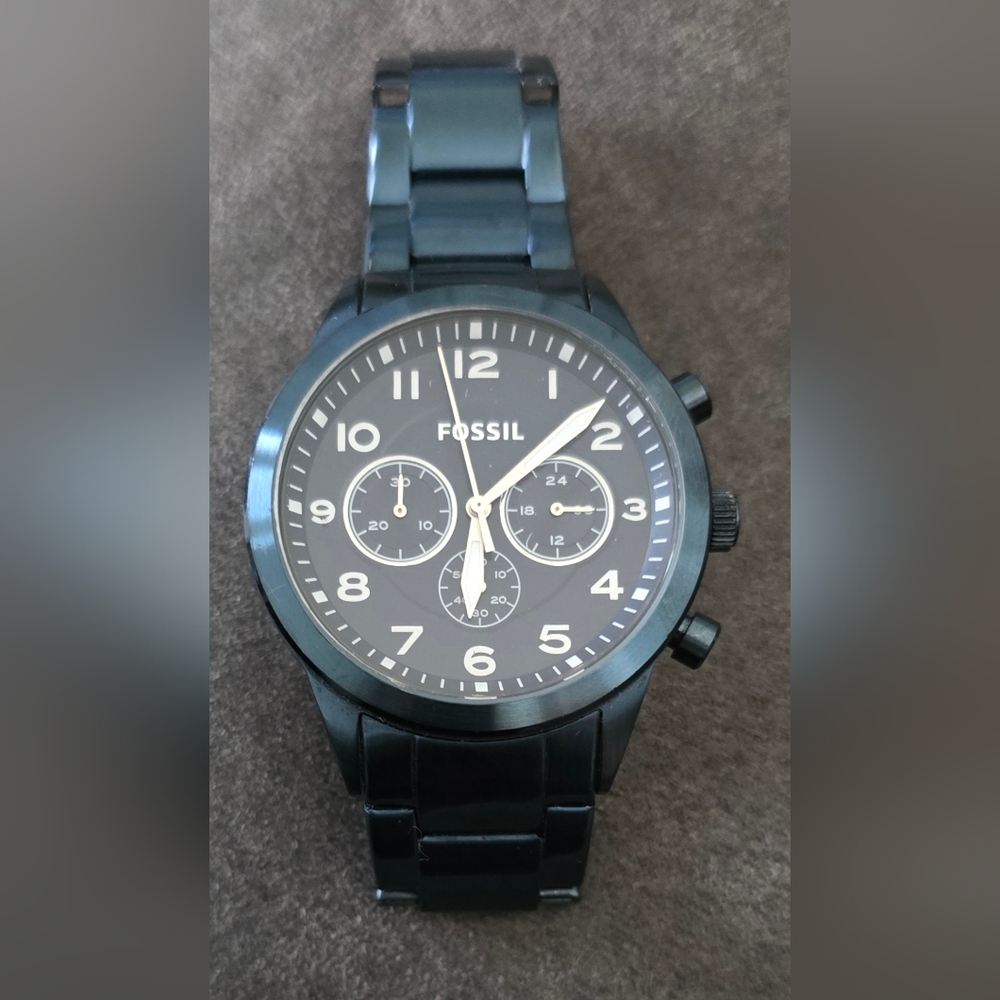 Mens Blue Steel Fossil BQ2275 Flynn Aviator Chrono Pilot, Dead Battery (Firm)